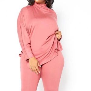 Dark Rose 2PC Set - High Neck/Side Slit Top